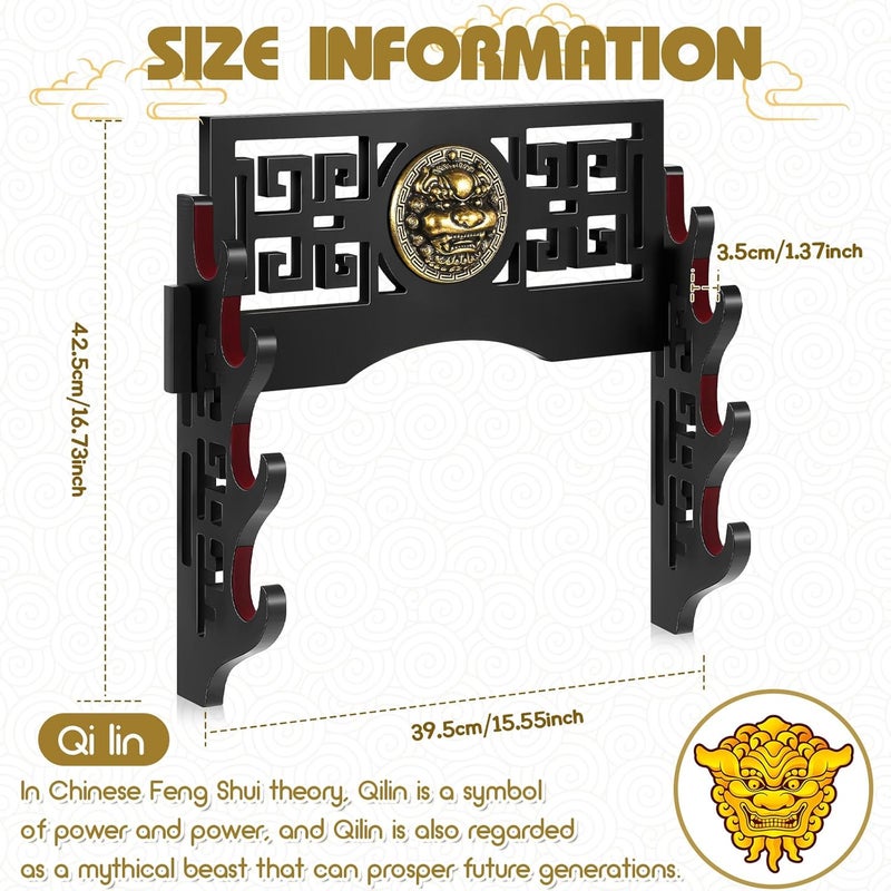 Barydat Katana Mount Sword Holder Stand Wall Mount Katana Samurai Sword Display Rack Hanger for Japanese Wakizashi Hobby Collection Gifts for Men(4 Tier) - Image 2